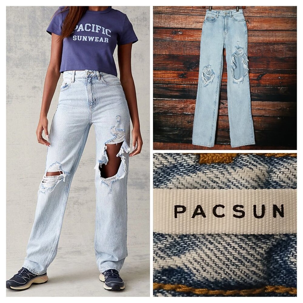 PACSUN Jeans 24 High Rise 90s Boyfriend Ripped Distressed Acid Wash Denim